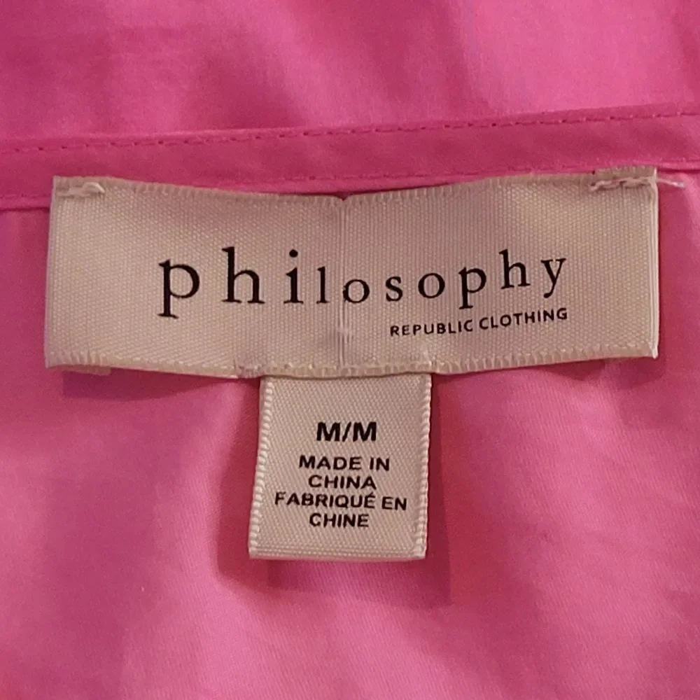 Philosophy Republic Pink V-neck Short Puff Sleeve Smocked Blouse Size M